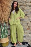Lina Linen Blend Barrel Pant Washed Olive
